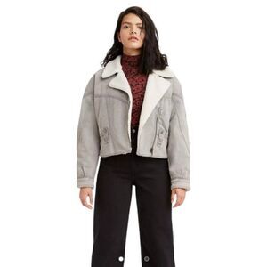 LEVI'S Romantic Biker Jacket Moto Cotton Denim Trucker Sherpa Lined Collar Women